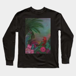 RAINBOW TROPICAL PARROT MACAW DECO POSTER ART PRINT PALM EXOTIC DESIGN BIRDS Long Sleeve T-Shirt